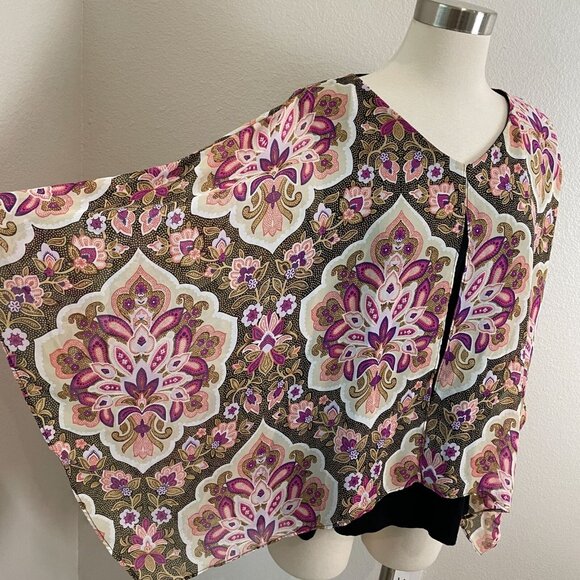 JM Collection Womens Plus 1X Top Poncho Overlay with Attached Tank Top Blouse - Picture 9 of 14